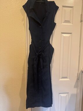 Banana Republic Navy Sleeveless Button-Front Midi Dress with Waist Tie